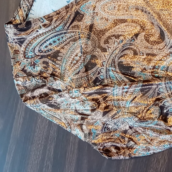Pamela McCoy 3/4 Sleeve Metallic Brown Paisley Top L - Picture 3 of 5